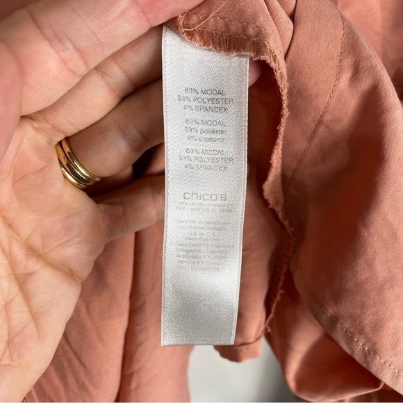 Chico's Essential Hidden Button Up Down Shirt Top Blouse Salmon Size 2 (Large) - Picture 6 of 7